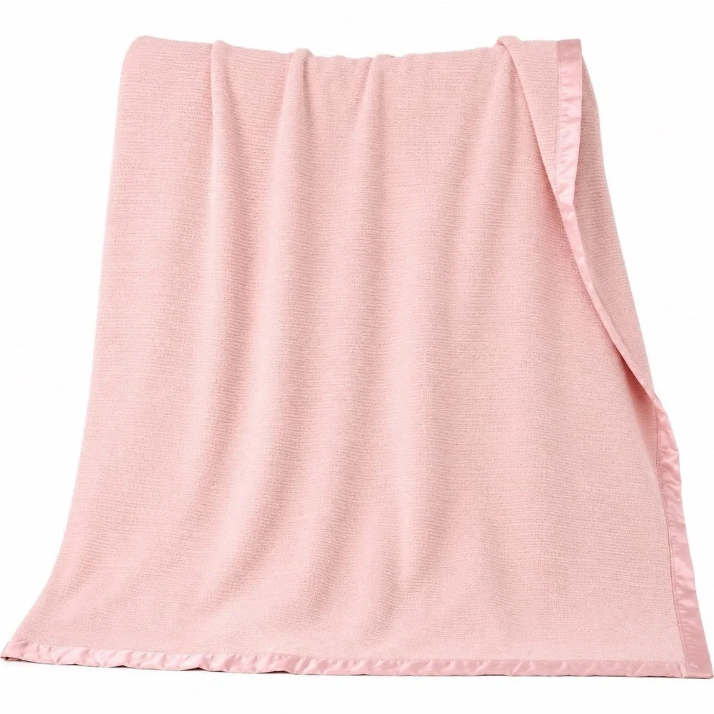 Vintage Pink Woven Blanket Satin Trim Binding 72 x 83 Full Double Bed